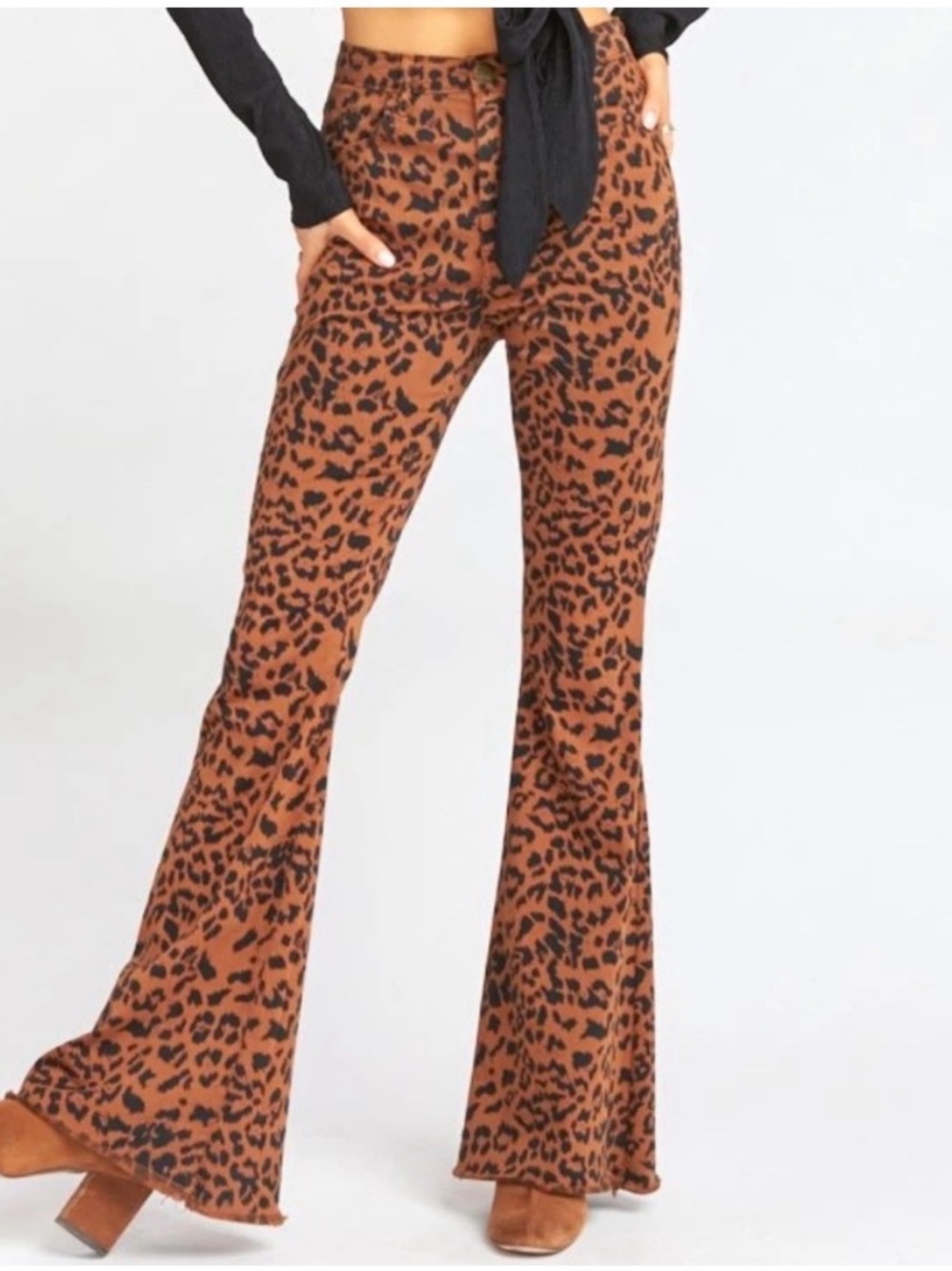 Show Me Your MuMu Brown and Black Leopard Print Flare Pants